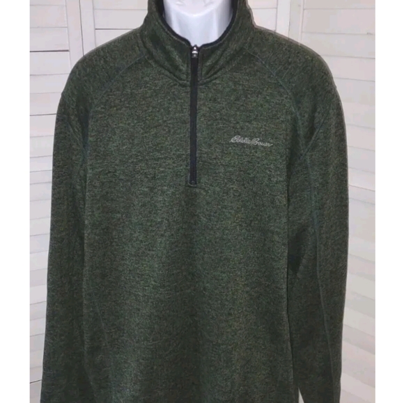 Eddie Bauer Sweater Fleece 1/4 Zip Pullover Sweatshirt Heather Green Men SZ XXL